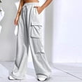thumbnail image 4 of RYRJJ Sweatpants for Women Cargo Pants Drawstring Baggy Wide Leg Sweatpants High Waist Sporty Gym Athletic Fit Jogger Lounge Trousers with 4 Pockets Gray S, 4 of 9