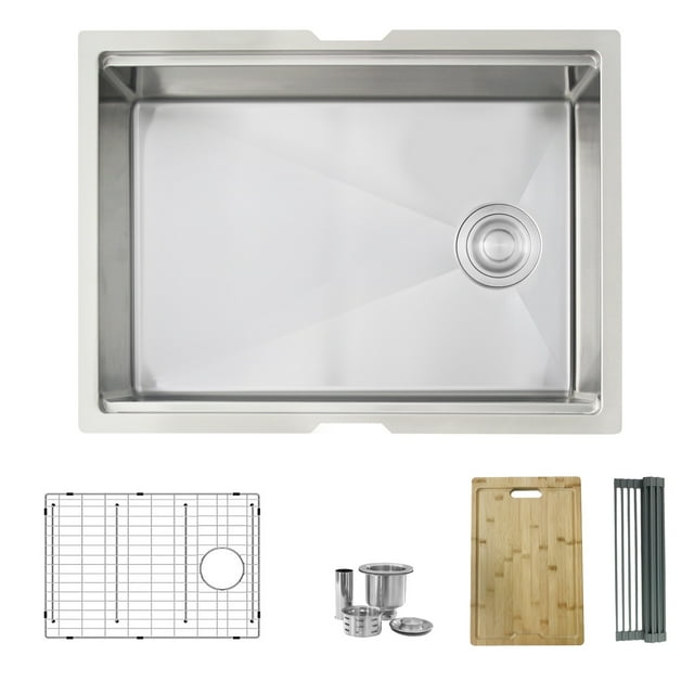 Stylish Undermount 25" Stainless Steel Single Bowl Workstation Kitchen Sink with 4 accs S-612W