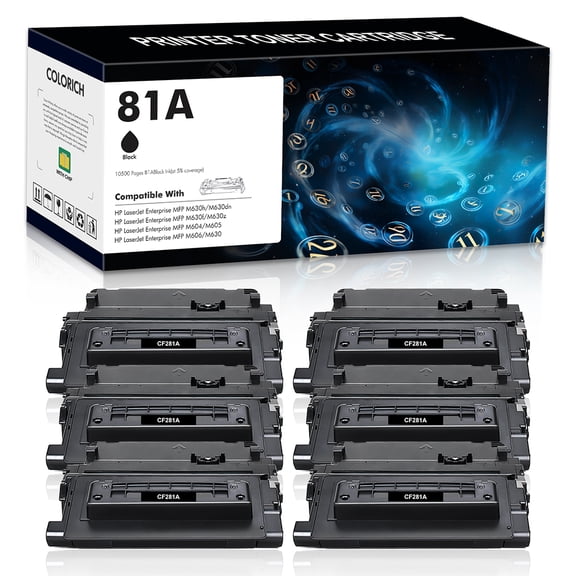 6-Pack Compatible for HP 81A Toner Cartridge for 81A CF281A 81X CF281X Enterprise MFP M604DN M605N M605DN M605 M604 M604N M605X M630 M606 M630h M630dn Black Printer ink