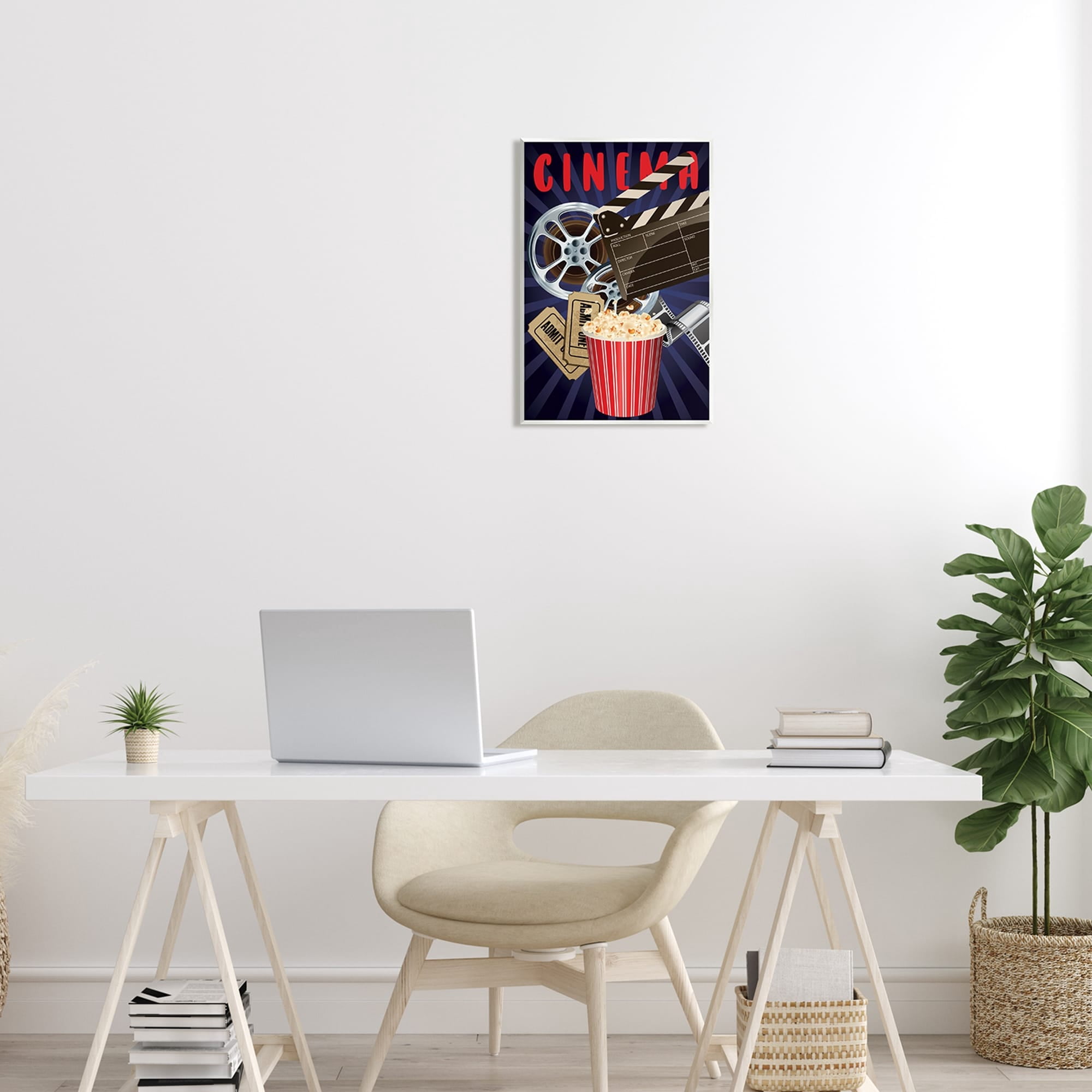 Stupell Industries Cinema Movie Reel Popcorn Entertainment Sign Graphic Art Unframed Art Print Wall Art, Design by Yvonne Coleman Burney
