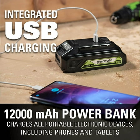 Greenworks - 24-Volt Cordless Brushless 1/2 in. Drill/Driver (2 x 1.5Ah USB Batteries, Charger and Bag) - Black/Green