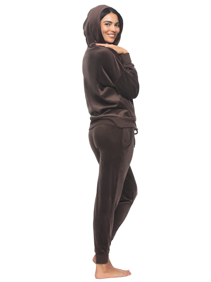 Felina 2 Piece Matching Velour Zip Hoodie Jacket Jogger Pants Set Trac