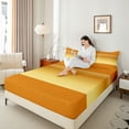 thumbnail image 4 of Castle Fairy Female Men Adults Minimalist Wide Stripes 4 Pieces Queen Sheet Sets,Mid Century Orange Golden Ultra Soft Flat Sheet,Geometric Polka Dots Queen Fitted Sheet,Microfiber Bedroom Decor, 4 of 7