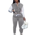 thumbnail image 1 of LUXUR Women Single Breasted 2 Piece Tracksuit With Pockets Running Jogger Set Grey L, 1 of 3
