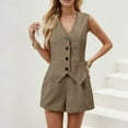 thumbnail image 2 of RMGVDSD Women's Blazer 2 Piece Outfits Summer 2025 Casual Business Clothes Sleeveless Button Down Vest Shorts Sets Women Fashion Travel Outfits, 2 of 5