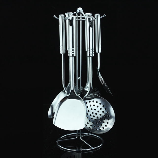 KALLORY 7Ud Utensilios De Cocina Plateados Resistentes Con Sin Costuras Antibacteriano