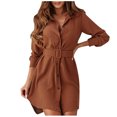 thumbnail image 2 of Winter Fall Dresses for Women Wedding Guest Long Sleeve Autumn Fashion Short Dress Lapel Slim Casual Shirt Dress, 2 of 6