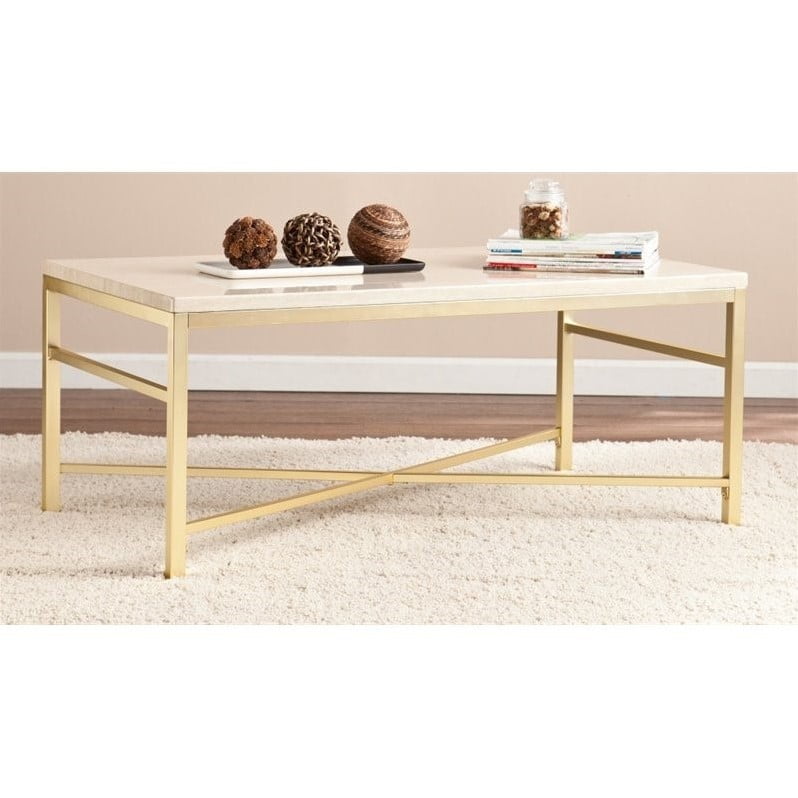 Southern Enterprises Orinda Metal Coffee Table In Travertine Walmart