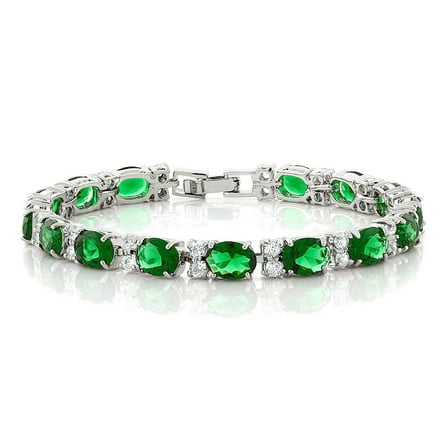 Gem Stone King 40.00 Cttw Oval and Round Green Color Cubic Zirconias Tennis Bracelet for Women | 7 inch | Jewelry Gifts for Her Mom Women Wife
