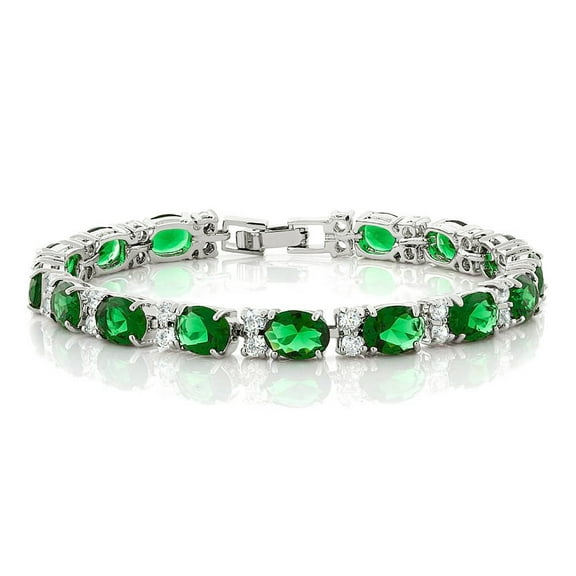 Gem Stone King 40.00 Cttw Oval and Round Green Color Cubic Zirconias Tennis Bracelet for Women | 7 inch | Jewelry Gifts for Her Mom Women Wife