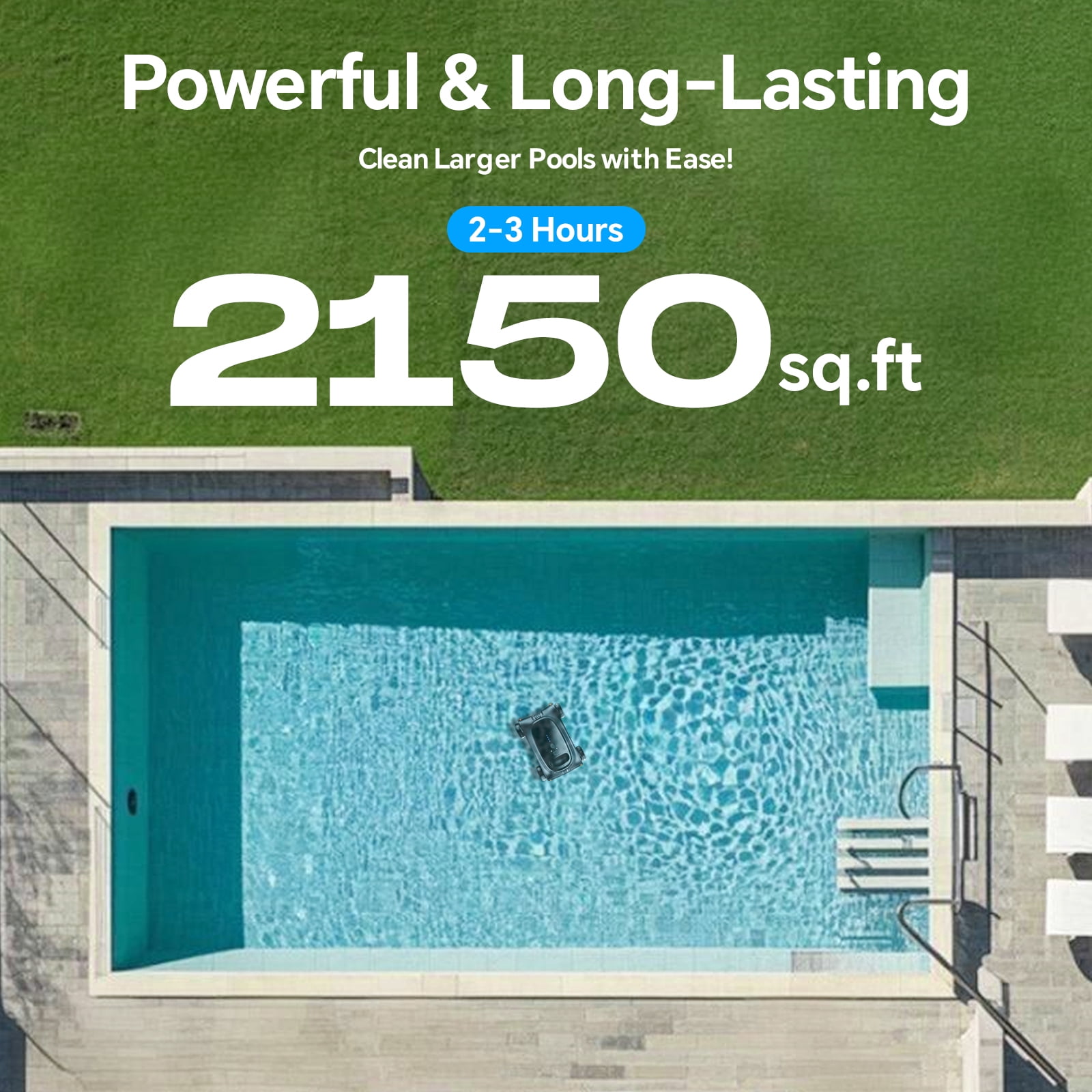 [150 Mins Running Up to 2000 Sq.ft] Seauto SAT 10 Robotic Pool Cleaner, Cordless Robotic Pool Vacuum for Above Ground Pool, 180W Brushless Motor, for In Ground Flat Pools up to 2000 sq.ft