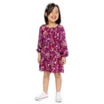 thumbnail image 3 of Wonder Nation Toddler Girl Long Sleeve Floral Printed Dress, Sizes 12M-5T, 3 of 10