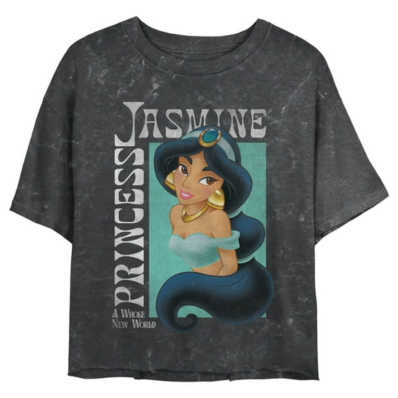 Junior's Aladdin Princess Jasmine A Whole New World Poster Crop Graphic Tee Black Medium