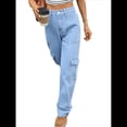 thumbnail image 2 of Pantalones Cargo de Cintura Alta para Mujer, Pantalones Casuales de Pierna con 6 Bolsillos. Azul Denim L, 2 of 8