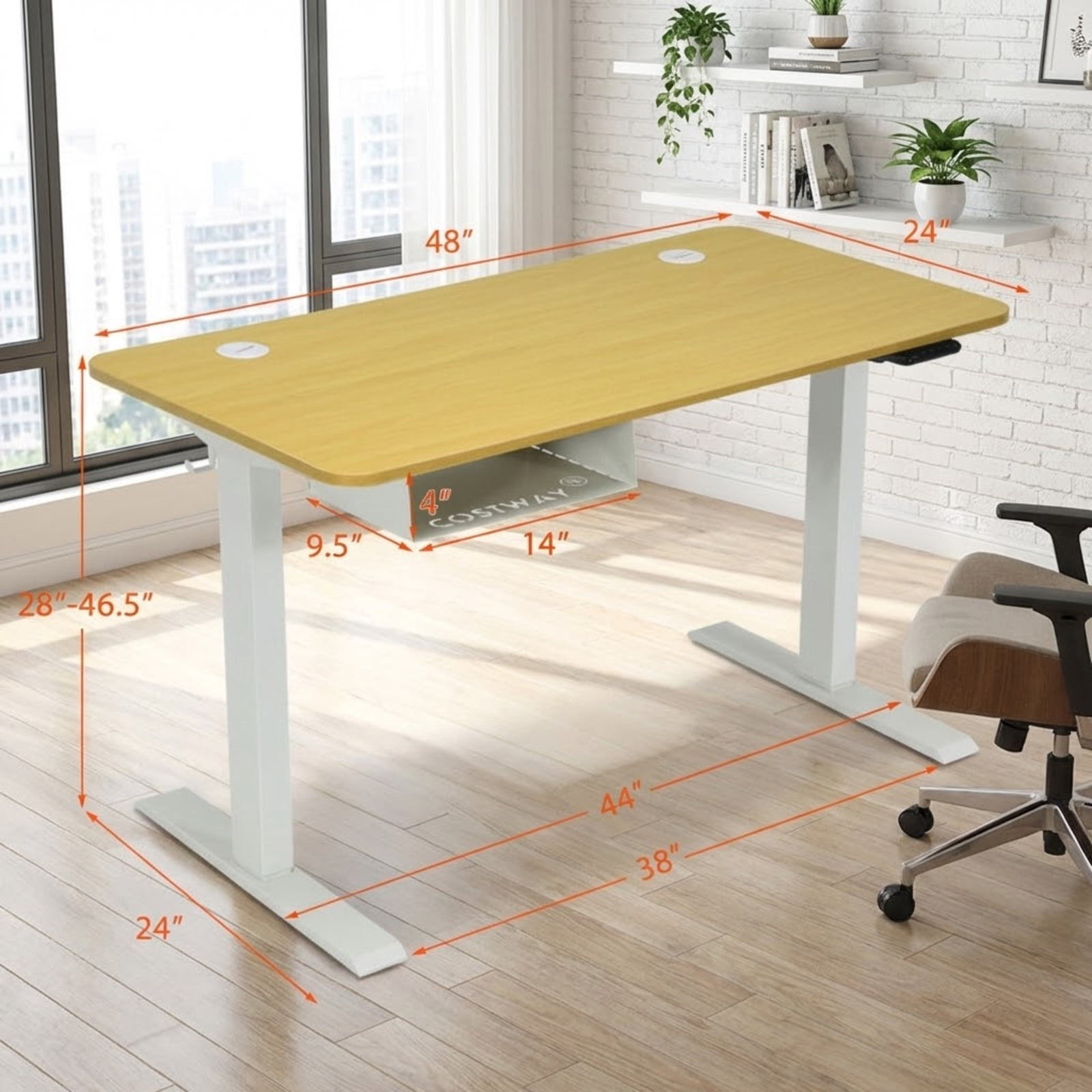 Furnibear 48-Inch Electric Standing Desk Adjustable Height with Memory Control Panel and USB Port, Natural