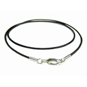 Black Leather 1mm Choker Necklace Sterling Silver Lobster Clasp, 16 inch