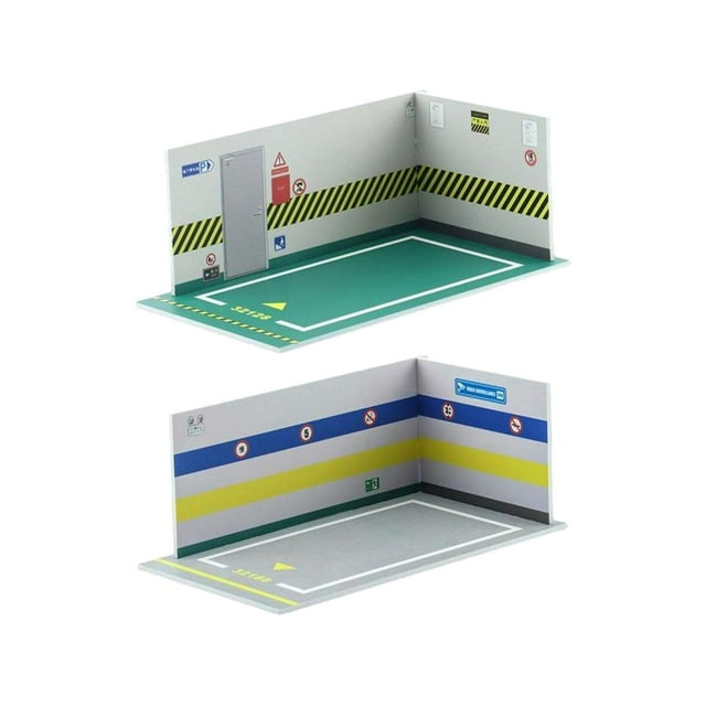 HILABEE 2Pcs 1/32 Parking Lot Car Scene Display Diecast Car Garage Background Layout C