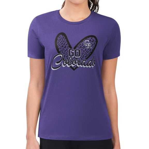 Women's G-III 4Her by Carl Banks Purple Colorado Rockies Super-Slim Fit Lightweight Leopard Heart T-Shirt