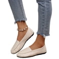 thumbnail image 2 of Dweltoz Women's Leather Penny Loafers Business Casual Comfort Boat Shoes Lightweight Slip on Classic Flat Shoes,Beige 41, 2 of 9