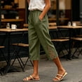 thumbnail image 4 of Kezqiaxn Capris Pants for Women Summer Lace Elastic Waist Loose Cropped Pants with Pockets Womens Capri Pants, 4 of 9
