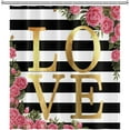 thumbnail image 4 of Valentine Love Shower Curtain, Pink Rose Flowers Blossom Bathroom Shower Curtain Set with Hooks, White and Black Stripes Shower Curtain for Bathroom, 72W x 84L inch, 4 of 6