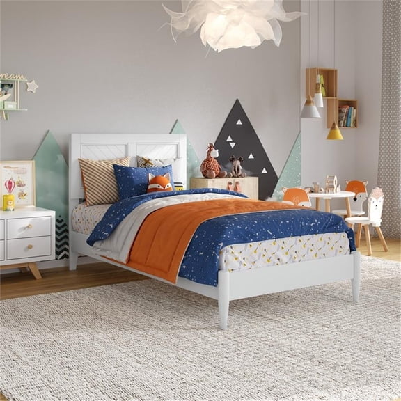 Pemberly Row Twin Solid Wood Low Profile Platform Bed in White
