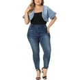 thumbnail image 2 of Agnes Orinda Women's Plus Size Denim Jackets Cardigan Casual Short Crop Jean Jacket Shrug 1X Light Blue, 2 of 6