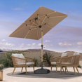 thumbnail image 2 of PURPLE LEAF 6' x 9' Patio Umbrella with Base Market Umbrella Rectangular Outdoor Umbrella with Push Button Tilt & Crank and 8 Ribs Aluminum Table Umbrella for Pool Backyard Beach, Taupe, 2 of 7