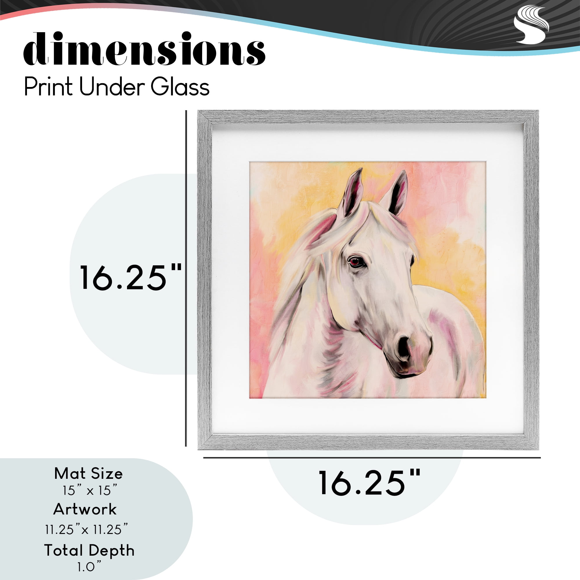Sunset White Horse Gray Framed Print Under Glass, design by Kim Allen