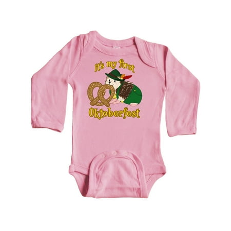 

Inktastic It s My 1st Oktober Fest Cute Hedgehog with Pretzel Gift Baby Boy or Baby Girl Long Sleeve Bodysuit