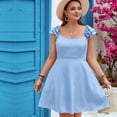 thumbnail image 3 of AURA Plus Size Backless A Line Mini Dress Sky Blue Knit Cotton Square Neck High Waist 1XL 3XL, 3 of 5