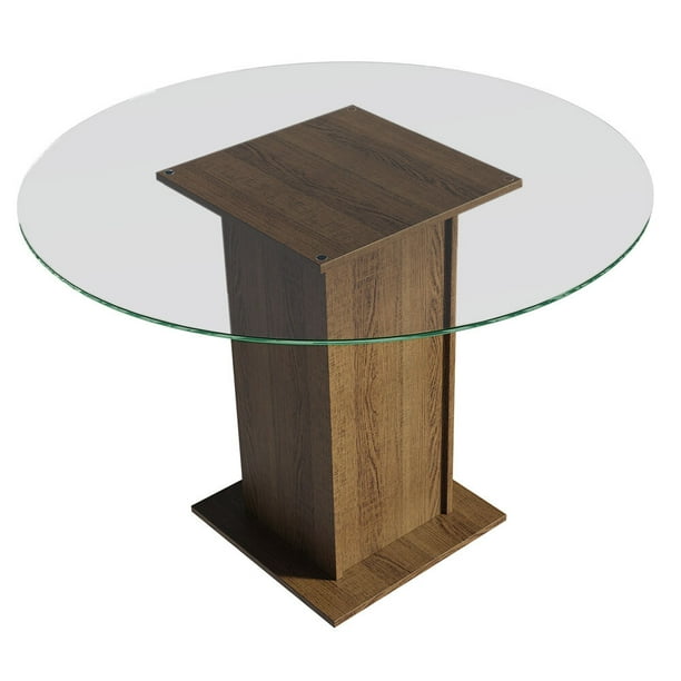 Madesa Mesa de Comedor Redonda con Tapa de Vidrio 5325 - Marron