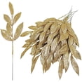 thumbnail image 2 of 20 Pieces Glittered Artificial Leaf Spray Picks 13" Tall for Christmas Winter Wedding Wreath Tree Floral Arrangment Vase Bouquets Table Centerpieces Decoration (Glod), 2 of 7