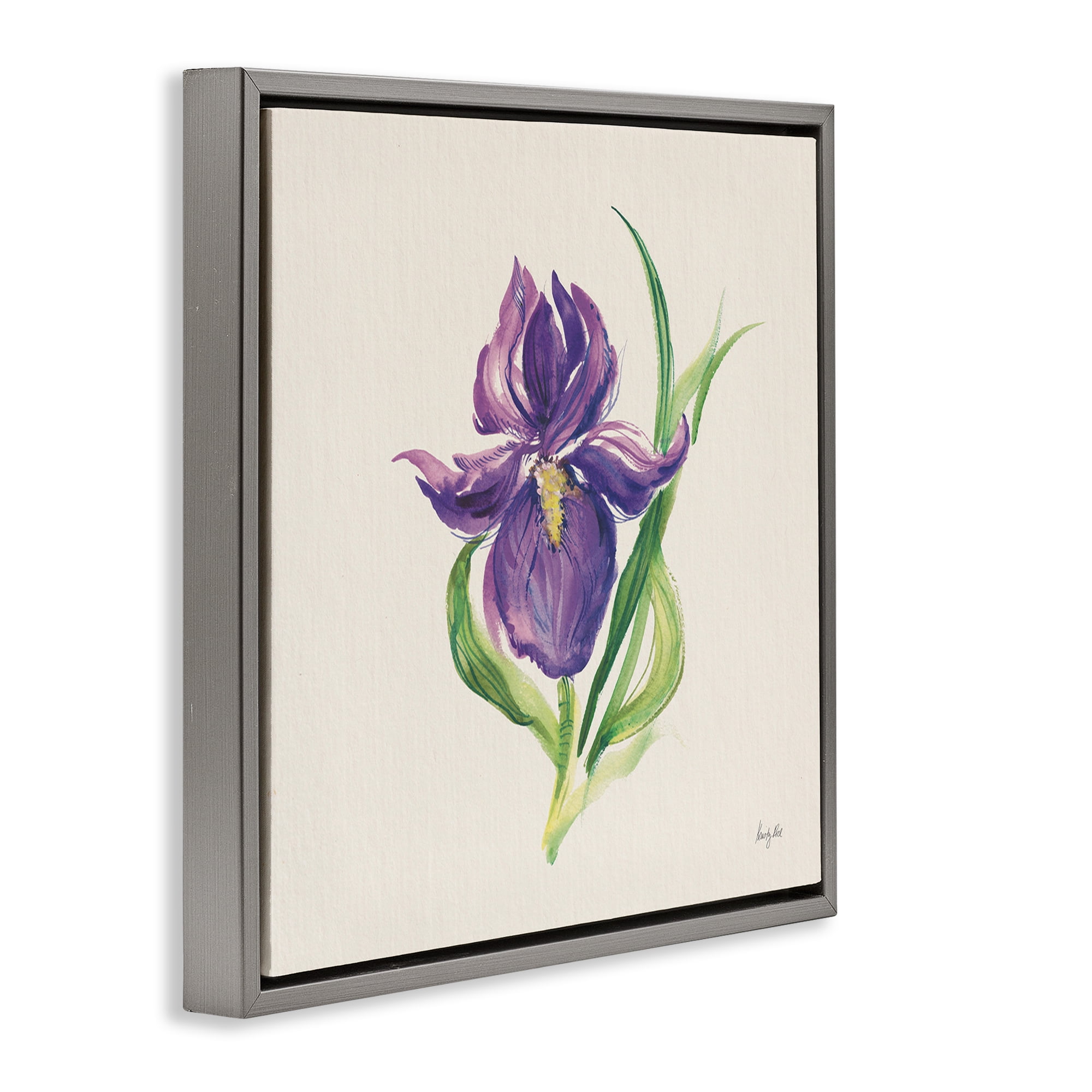 Stupell Industries Easter Iris Bloom Botanical & Floral Painting Gray Floater Framed Art Print Wall Art, 25 x 25