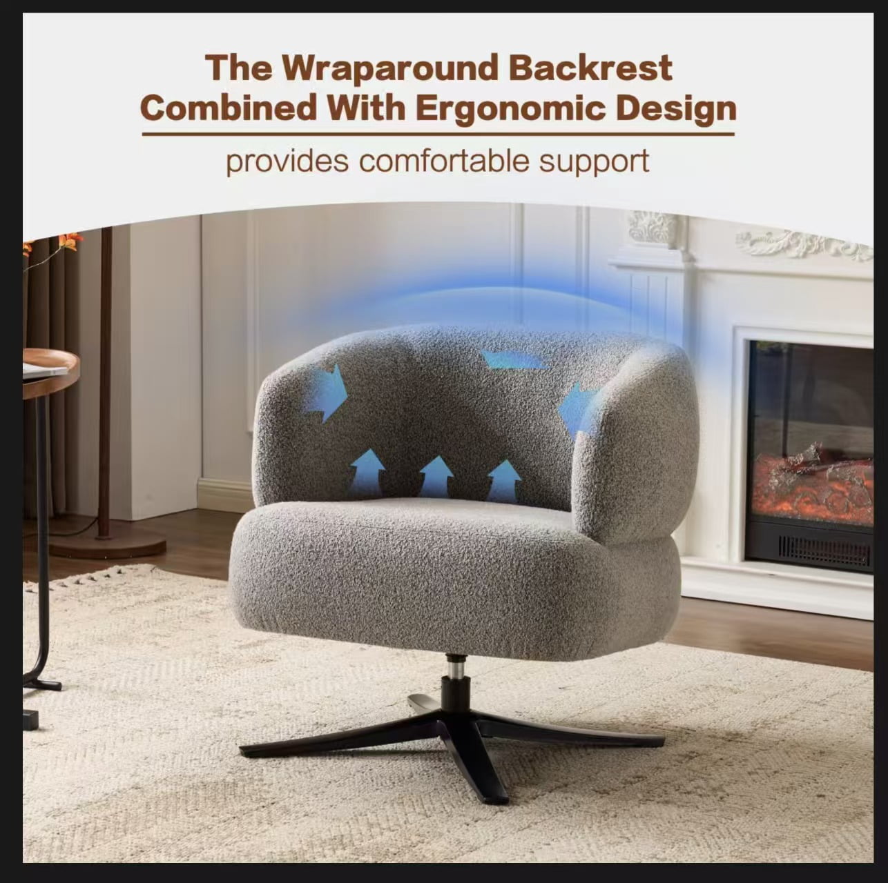Swivel Chair, Accent Chair, Leisure Sofa With 360 Rotation Linen Fabric Thick Cushion For Living Room Balcony Study, Grey Curved Armrest Sofa Chair