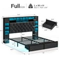 thumbnail image 2 of Full Size Bed Frame with Bookcase Headboard, Storage Drawers, LED Lights, and Charging Station, Velvet Upholstered Tufted Metal Platform Bed for Master Bedroom, Black, 2 of 7