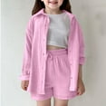 thumbnail image 2 of Byoo Tween Girls Outfits Set Solid Color Oversized Button Down Shirt Drawstring Shorts Kids Outfit Soft Breathable Clothes Set, 2 of 9