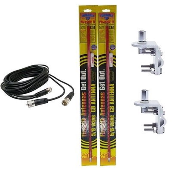 2 FIRESTIK 2 FS2 RED, FS2R 2FT CB ANTENNAS, 18FT DUAL COAX, BRACKETS, STUDS
