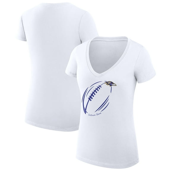 Women's G-III 4Her by Carl Banks White Baltimore Ravens Super-Slim Fit Lightweight Subtle Football V-Neck T-Shirt