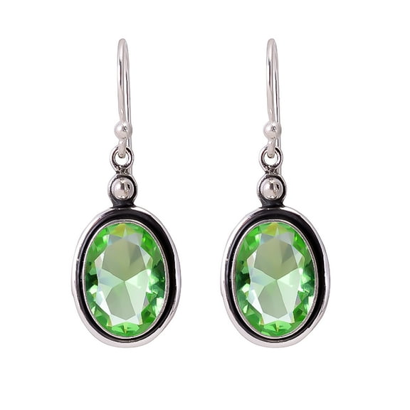 Green Amethyst 925 Sterling Silver Earring 1.50" V3464-E1384-17, Green Amethyst Earring, Handmade Earring, Dangle Earring, Gemstone Earring, Green Ear