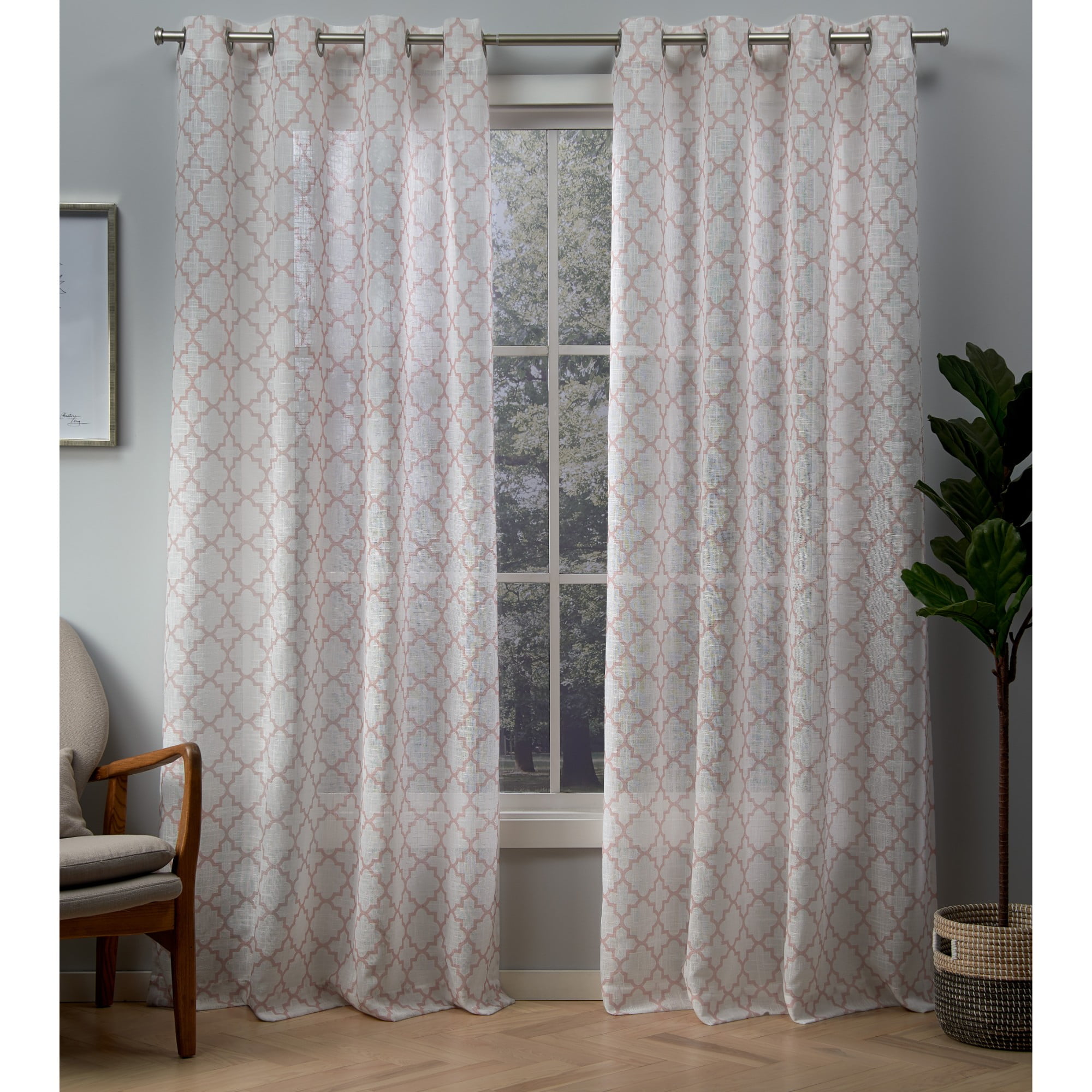 Exclusive Home Curtains 2 Pack Helena Printed Sheer Grommet Top Curtain