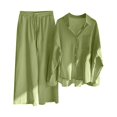 thumbnail image 4 of Baqcunre Women's 2-Piece Vintage Plus-Size Cotton and Linen Shirt and High-Waisted Pant Set,Color Green,Size 3XL-5XL, 4 of 4