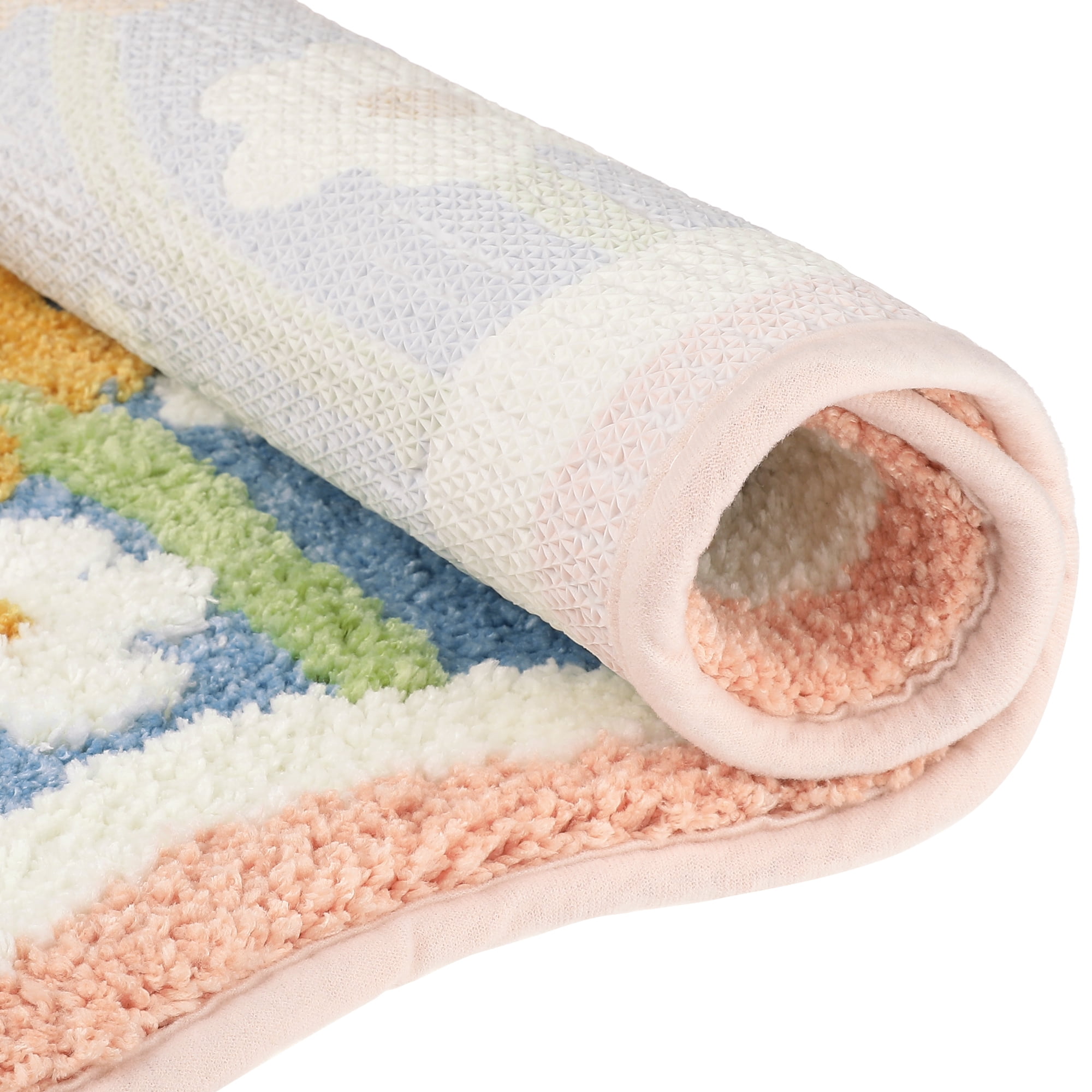 Unique Bargains 2 Pcs Non-Slip Quick Dry Bath Rugs Flower-2/Leaves-3 20" x 32"