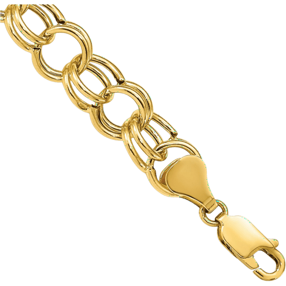 10K Solid Yellow Gold Double Link Chain Charm Bracelet