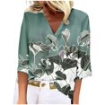 thumbnail image 2 of ICHUANYI Clearance Women's Fashion Printed Loose T-shirt 3/4 Sleeves Blouse V Neck Casual Tops(Green, M) ICHUANYI WER2023081100144, 2 of 4