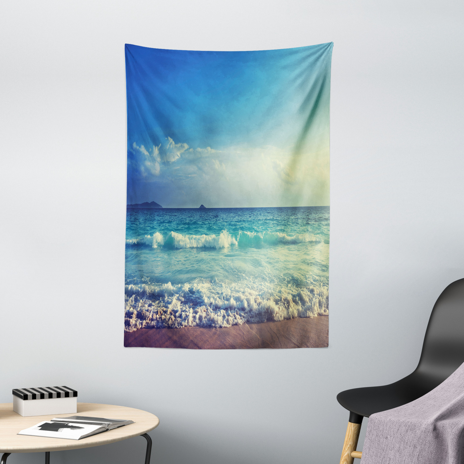 Ocean Decor Wall Hanging Tapestry, Tropical Island Paradise Beach at