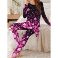 thumbnail image 3 of Starry Sakura Pajamas for Women Milk Silk Ultra Soft Sleepwear Long Sleeve Top and Pants Loungewear Set, 3 of 7