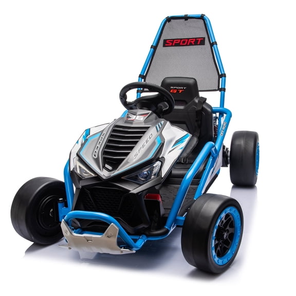 iYofe 24v Ride on Toys for Big Kids, 400w 7.5 Mph Electric Go Kart W/Front Eva Wheel, Music & Lights, Suspension, Bluetooth, 5 Point Harness, Kids Electric Car Blue