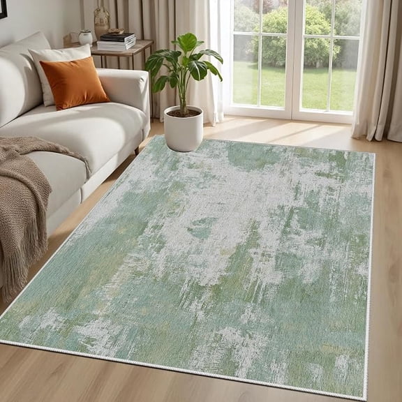 Modern Abstract Area Rug , Washable Low-Pile Stain Resistant Carpet - Non Slip Soft Indoor Rug for Living Room, Bedroom, Nursery, Office, Sage Green 2x3ft