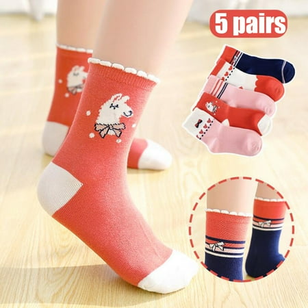 

VBXOAE 5Pair Kids Socks Cute Print Children Middle Tube Socks Breathability Warm Socks
